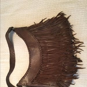 Brown fringe leather purse